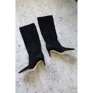 Sergio Rossi Black Suede Pointed Toe Stiletto Knee High Boots EU 34 US‎ 4